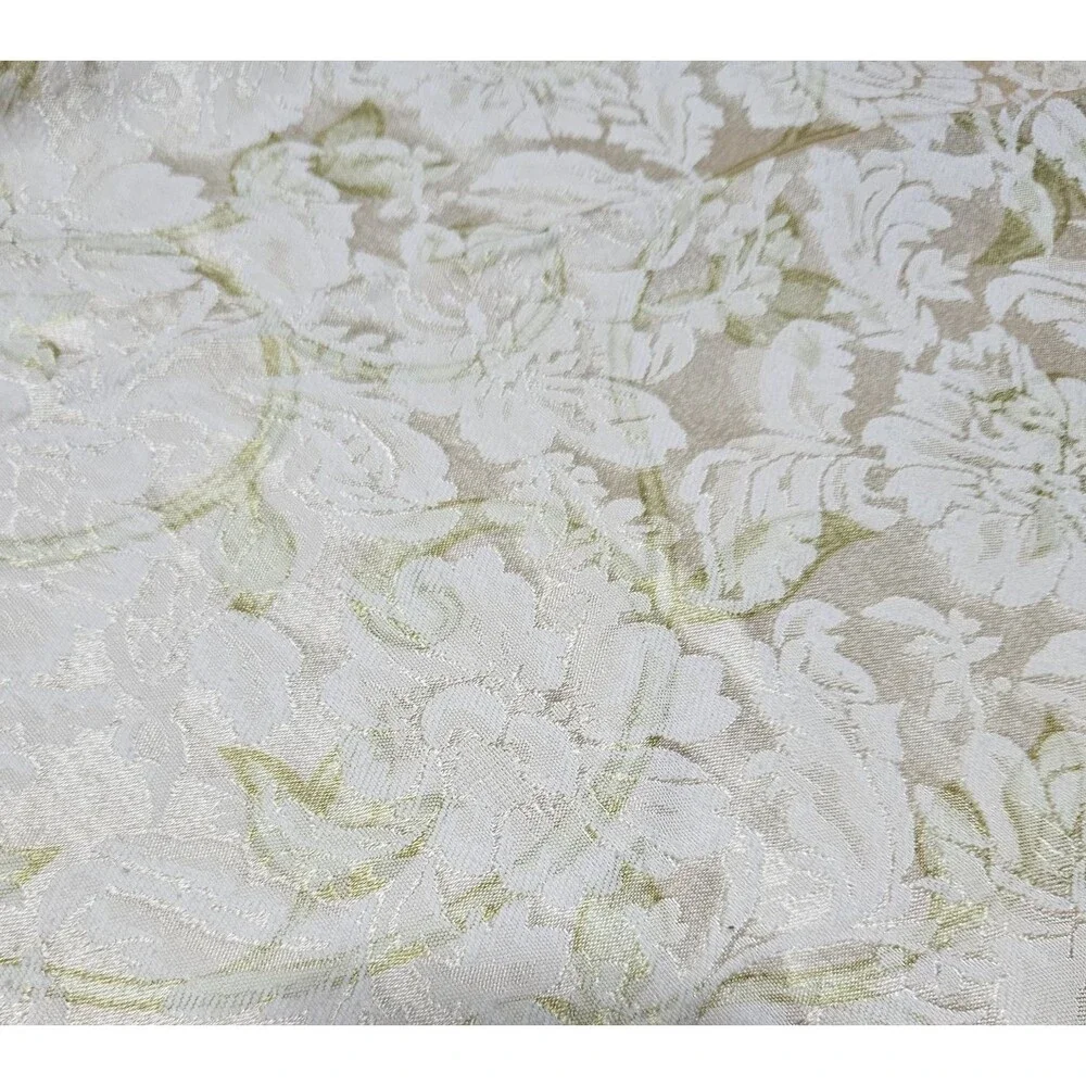 Vintage Floral Ivory & Gold w/ Green Undertones Round Table Cloth 66